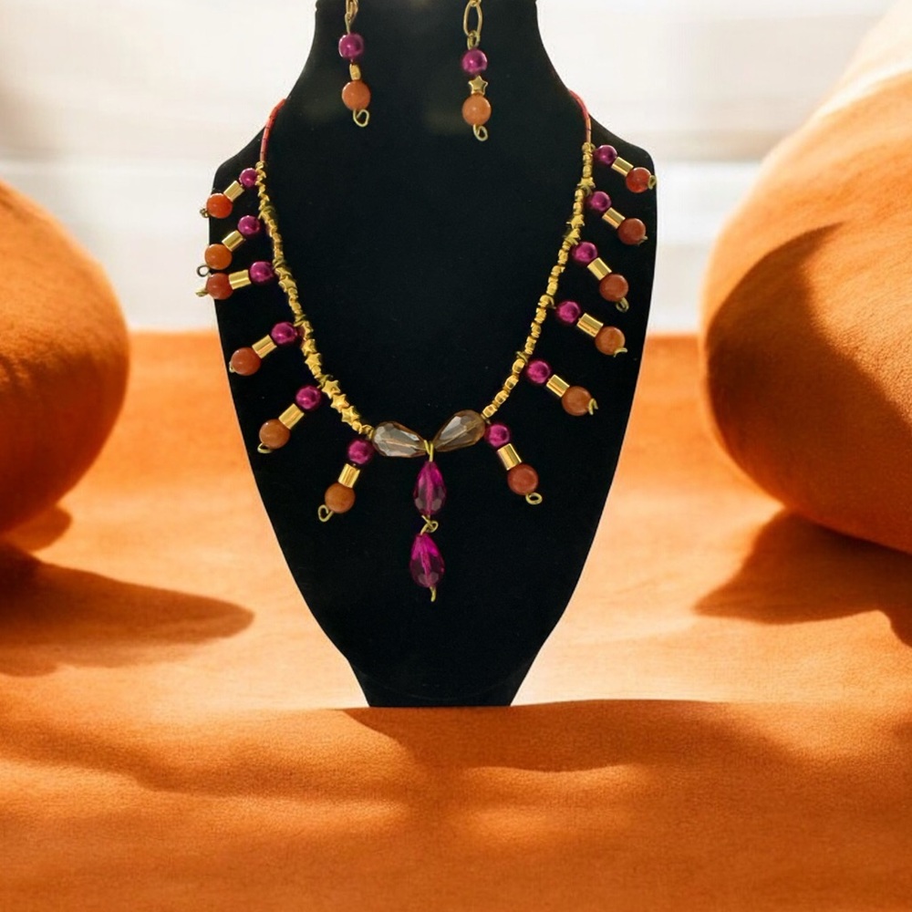 Vibrant Gold and Purple Beaded Necklace